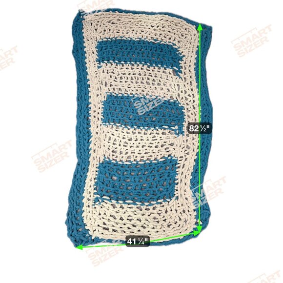 Handmade Crochet Throw Blanket Blue & White 41x82 Lap Wheelchair Crib Chair - Picture 4 of 4